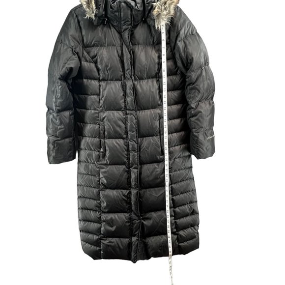 Eddie Bauer Quilted Hooded Faux Fur Lodge Down Duffle Puffer Coat Black Womens S - Picture 8 of 14